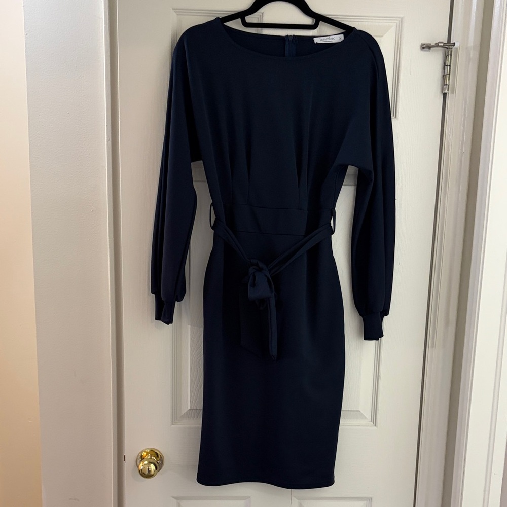 Chic Long Sleeve Navy Dress